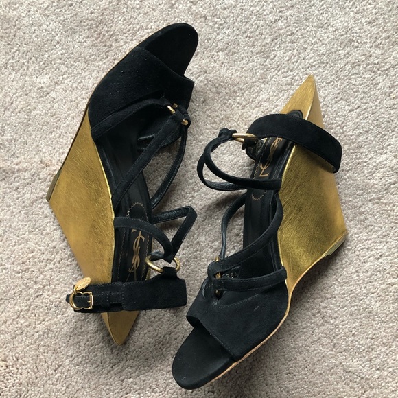 Yves Saint Laurent Shoes | Ysl Black Suede Wedges | Poshmark